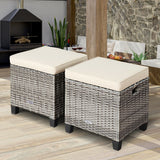 2 Pieces Patio Rattan Ottoman Seat with Removable Cushions-Beige
