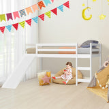 Twin Size Low Sturdy Loft Bed with Slide Wood-White