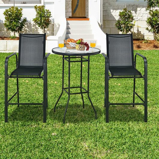 3 Pieces Outdoor Patio Bar Table Stool Set-Black