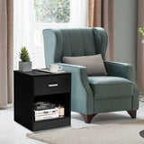 Modern Nightstand with Storage Drawer and Cabinet-Black