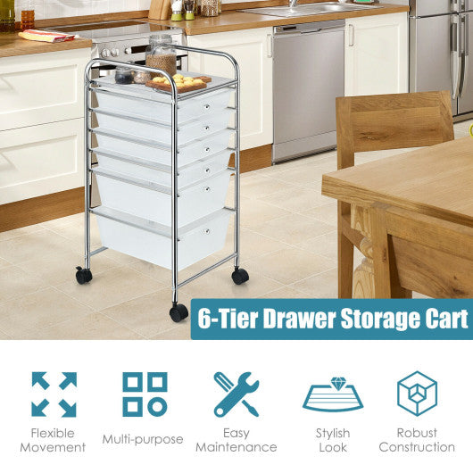 6 Drawers Rolling Storage Cart Organizer-Clear