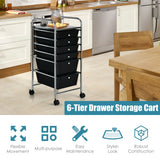 6 Drawers Rolling Storage Cart Organizer-Black