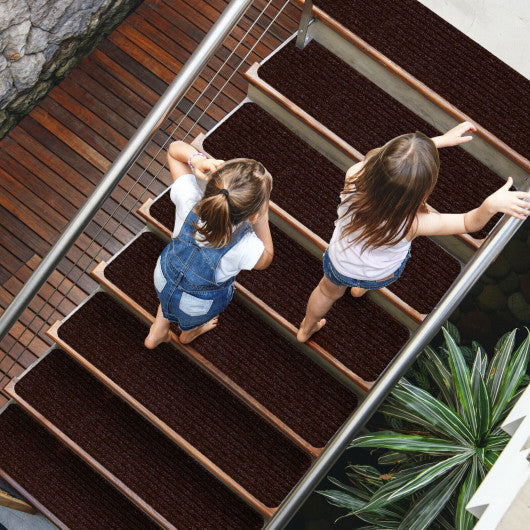 15 Pieces 30 x 8 Inch Slip Resistant Soft Stair Treads Carpet-Brown