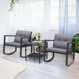 3 Pcs Cushioned Patio Rattan Set with Rocking Chair and Table-Gray