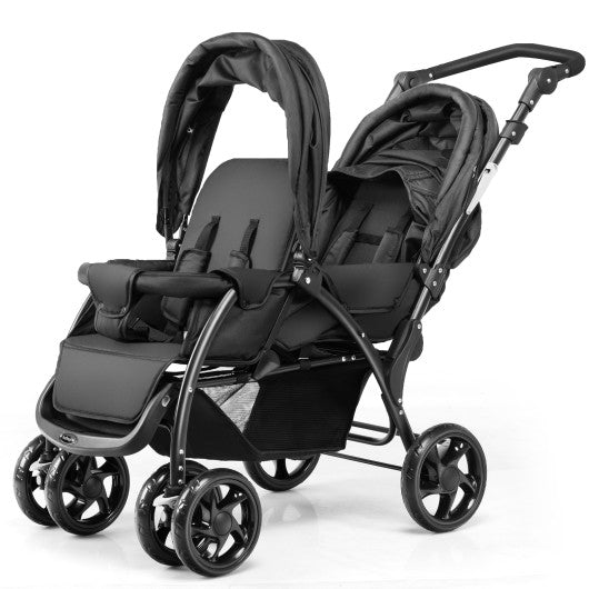 Foldable Lightweight Front Back Seats Double Baby Stroller-Black