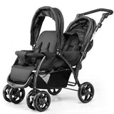 Foldable Lightweight Front Back Seats Double Baby Stroller-Black