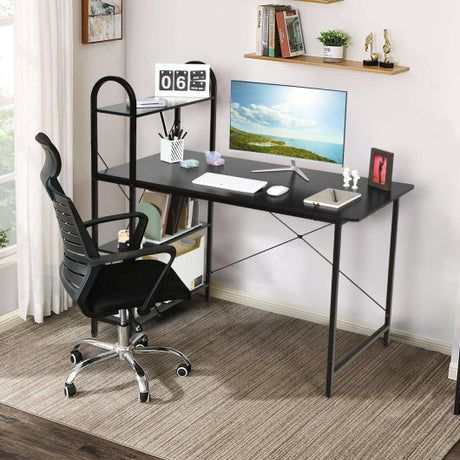 48-Inch Reversible Computer Desk with Storage Shelf-Black