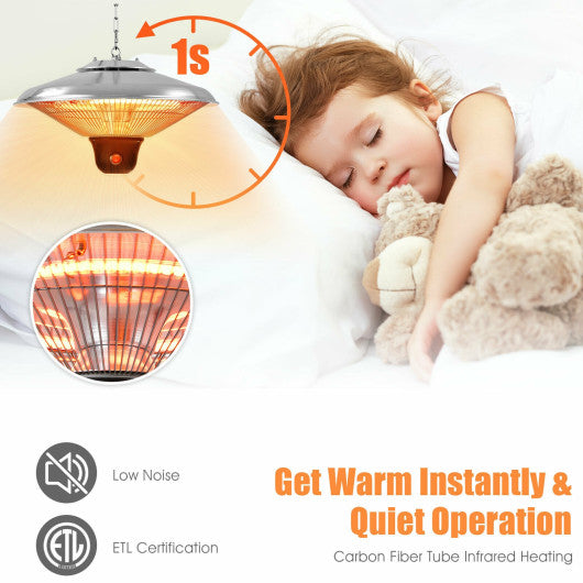 1500W Electric Hanging Ceiling Mounted Infrared Heater with Remote Control-White