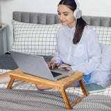 Bamboo Laptop Lap Tray with Adjustable Legs and Tilting Heat-dissipation Top-Natural