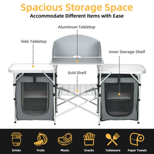 Folding Camping Table with Storage Organizer-Gray