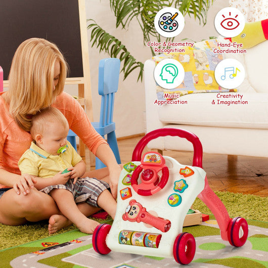 Baby Walker Sit-to-Stand Learning Walker with Projection Music Wand-Red