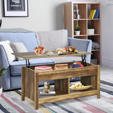 Lift Top Coffee Table with Hidden Storage Compartment and Lower Shelf for Study Room-Oak