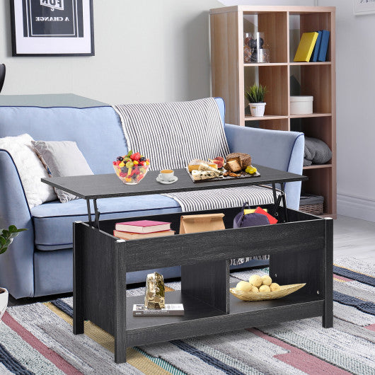 Lift Top Coffee Table with Hidden Storage Compartment and Lower Shelf for Study Room-Black