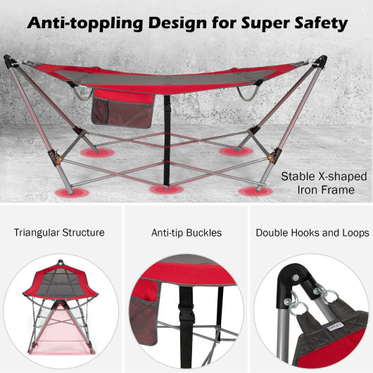 Portable Folding Hammock with Hammock Stand-Red