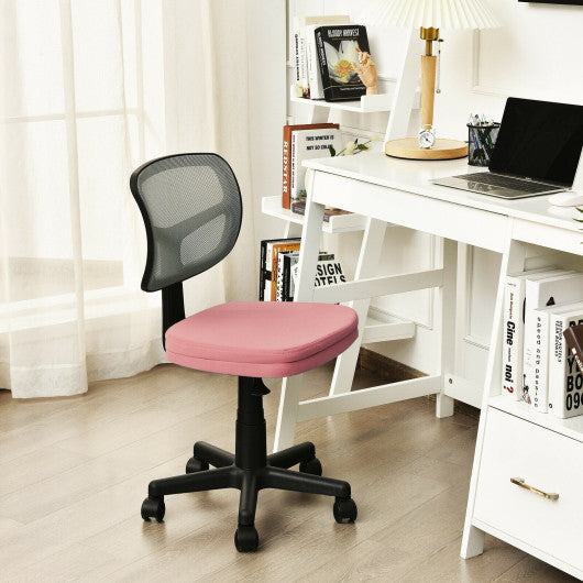 Armless Computer Chair with Height Adjustment and Breathable Mesh for Home Office-Pink