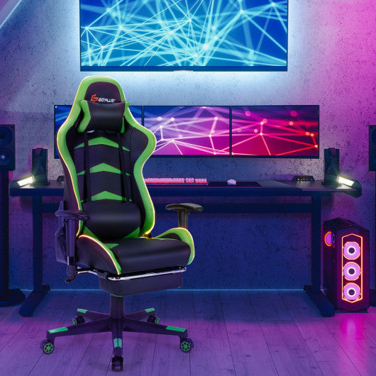 Massage LED Gaming Chair with Lumbar Support and Footrest-Green