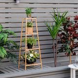 4-Potted Bamboo Tall Plant Holder Stand-Natural
