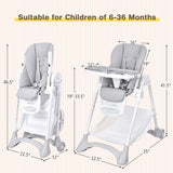 Baby Convertible Folding Adjustable High Chair with Wheel Tray Storage Basket -Gray