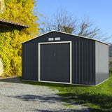 11 x 8 Feet Metal Storage Shed for Garden and Tools with 2 Lockable Sliding Doors-Gray