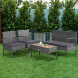 4 Pieces Rattan Patio Conversation Furniture Set with Acacia Wood Tabletop