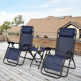 3 Pieces Folding Portable Zero Gravity Reclining Lounge Chairs Table Set-Navy