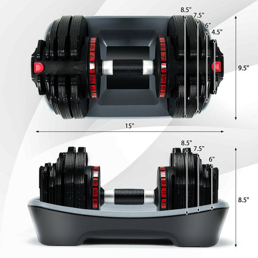 55 Lbs Adjustable Dumbbell with 18 Weights Storage Tray for Gym Home Office