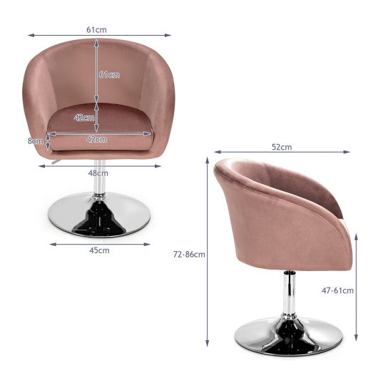 360 Degree Swivel Makeup Stool Accent Chair with Round Back and Metal Base-Pink
