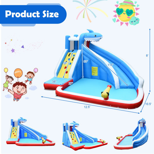 Inflatable Shark Bounce House with Water Slide and Climbing Wall without Blower