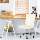 Armless Faux Fur Leisure Office Chair with Adjustable Swivel-White