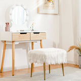 Faux Fur Vanity Stool with Golden Metal Legs for Makeup Room-White