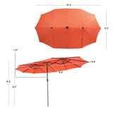 15 Feet Twin Patio Umbrella with 48 Solar LED Lights-Orange