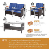 4 Pieces Patio Rattan Furniture Set with Cushioned Sofa and Storage Table-Navy