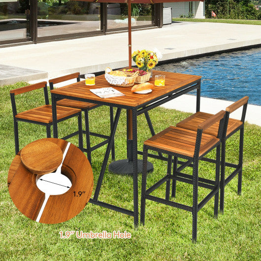 5 Pieces Outdoor Acacia Wood and PE Rattan Bar Set