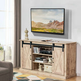 55 Inch Sliding Barn Door TV Stand with Adjustable Shelves for TVs up to 65 Inch-Natural