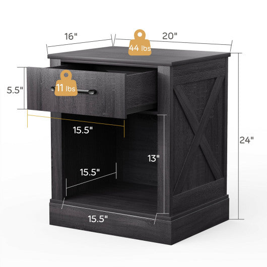 Compact Nightstand with Drawer and Shelf-Black