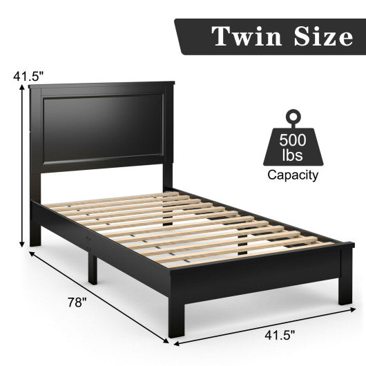 Twin Size Platform Bed Frame with Rubber Wood Leg-Black