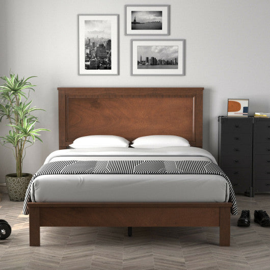 Full Size Platform Slat Bed Frame with High Headboard-Walnut