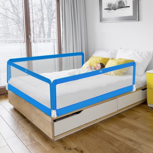 71 Inch Extra Long Swing Down Bed Guardrail with Safety Straps-Blue