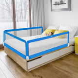 71 Inch Extra Long Swing Down Bed Guardrail with Safety Straps-Blue