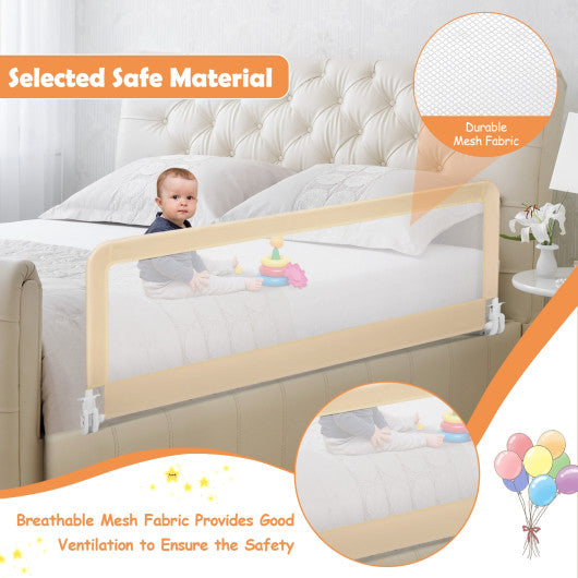 59 Inch Folding Breathable Baby Bed Rail Guard with Safety Strap-Beige