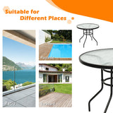 32 Inch Patio Tempered Glass Steel Frame Round Table with Convenient Umbrella Hole
