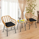 3 Pieces Rattan Furniture Set with Cushioned Chair Table-Black