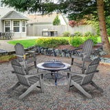 Outdoor Adirondack Chair with Built-in Cup Holder for Backyard Porch-Gray