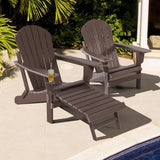 Patio All-Weather Folding Adirondack Chair with Pull-Out Ottoman-Brown