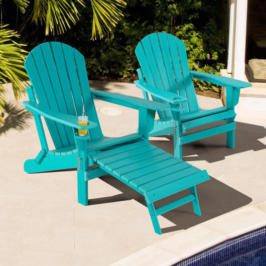 Patio All-Weather Folding Adirondack Chair with Pull-Out Ottoman-Turquoise