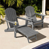 Patio All-Weather Folding Adirondack Chair with Pull-Out Ottoman-Gray