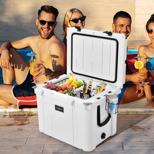 55 Quart Cooler Portable Ice Chest with Cutting Board Basket for Camping