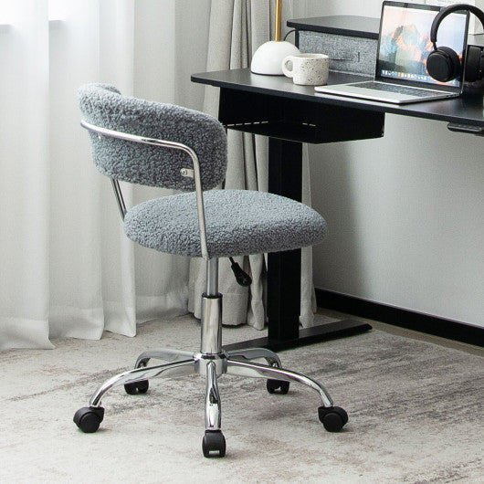 Computer Desk Chair Adjustable Sherpa Office Chair Swivel Vanity Chair-Gray