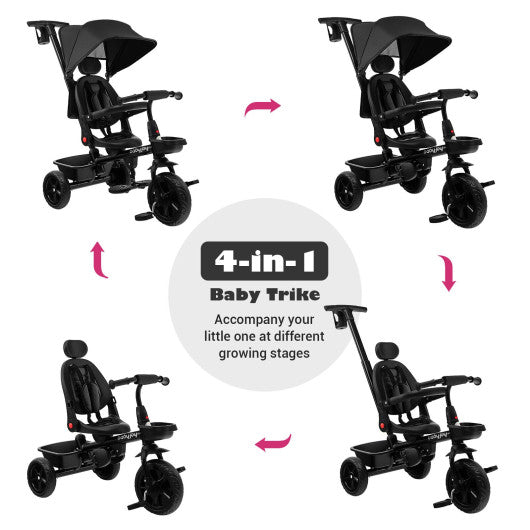 4-in-1 Reversible Toddler Tricycle with Height Adjustable Push Handle-Black