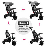4-in-1 Reversible Toddler Tricycle with Height Adjustable Push Handle-Gray
